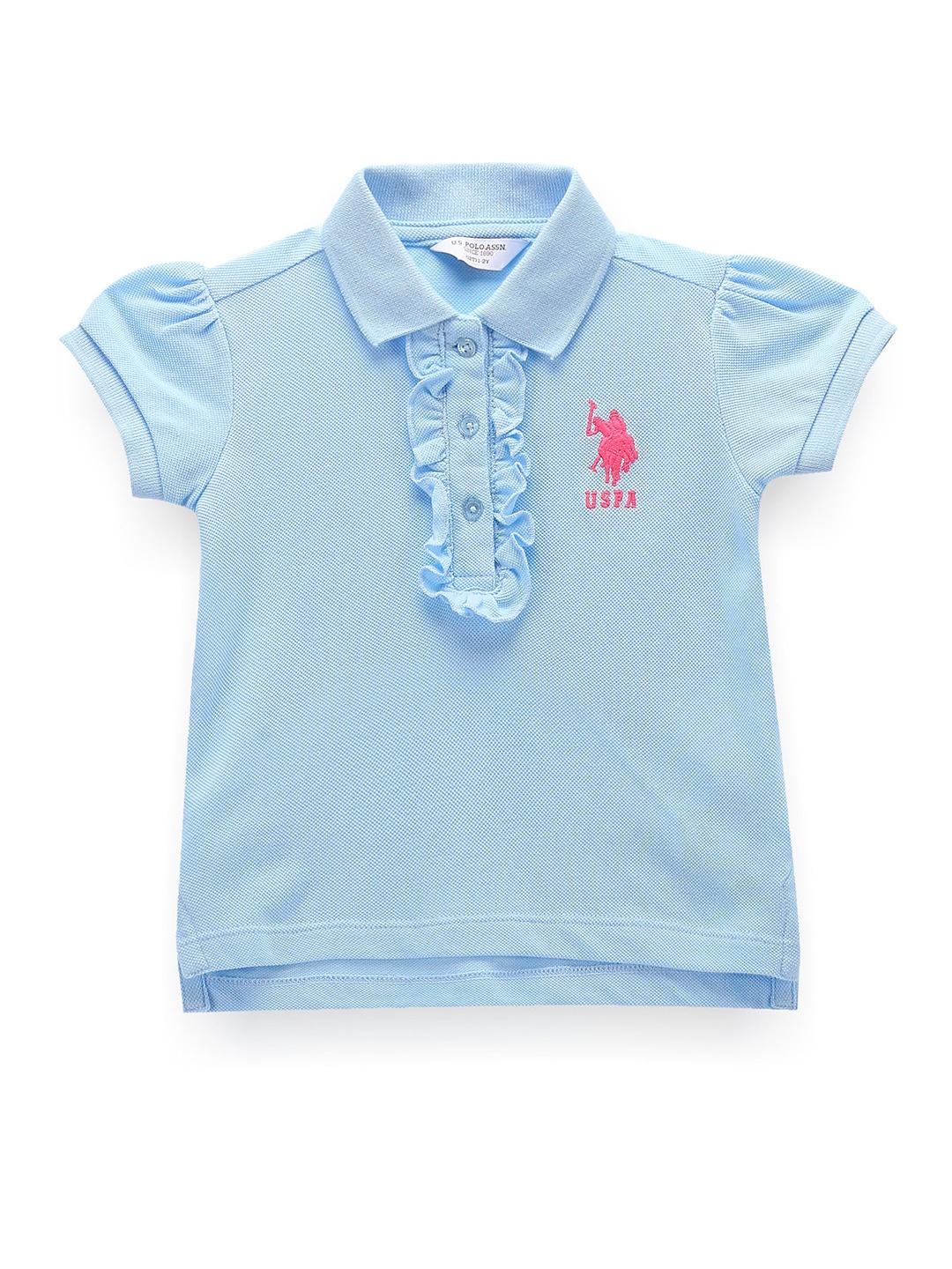 

U.S. Polo Assn. Kids Infant Girls Polo Collar Ruffles Cotton T-shirt, Blue