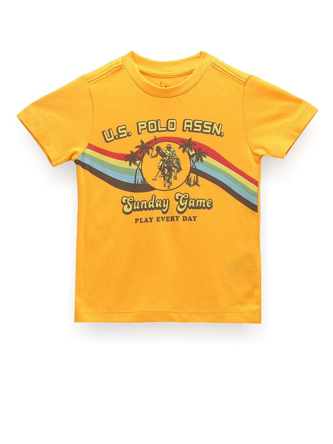 

U.S. Polo Assn. Kids Boys Typography Printed Pure Cotton T-shirt, Yellow