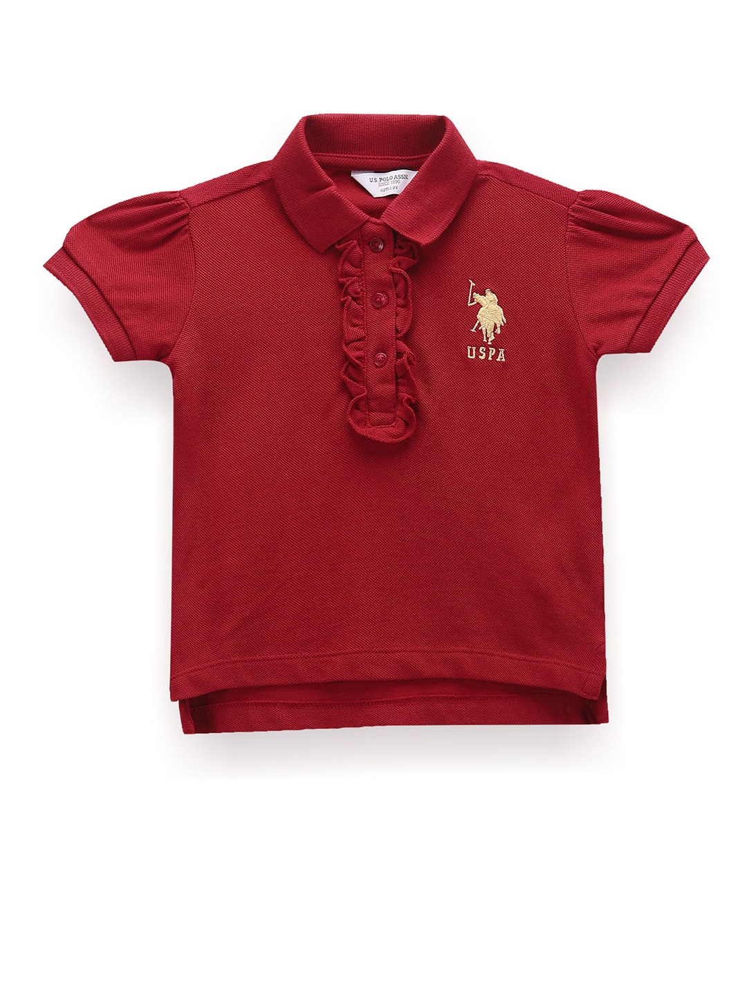 

U.S. Polo Assn. Kids Girls Polo Collar Ruffled Pure Cotton T-shirt, Red