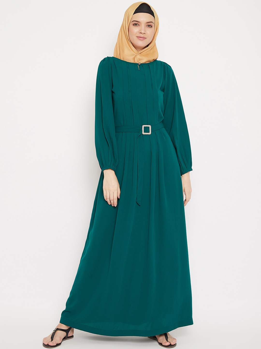 

MOMIN LIBAS Long Sleeves Abaya Burqa With Belt, Green