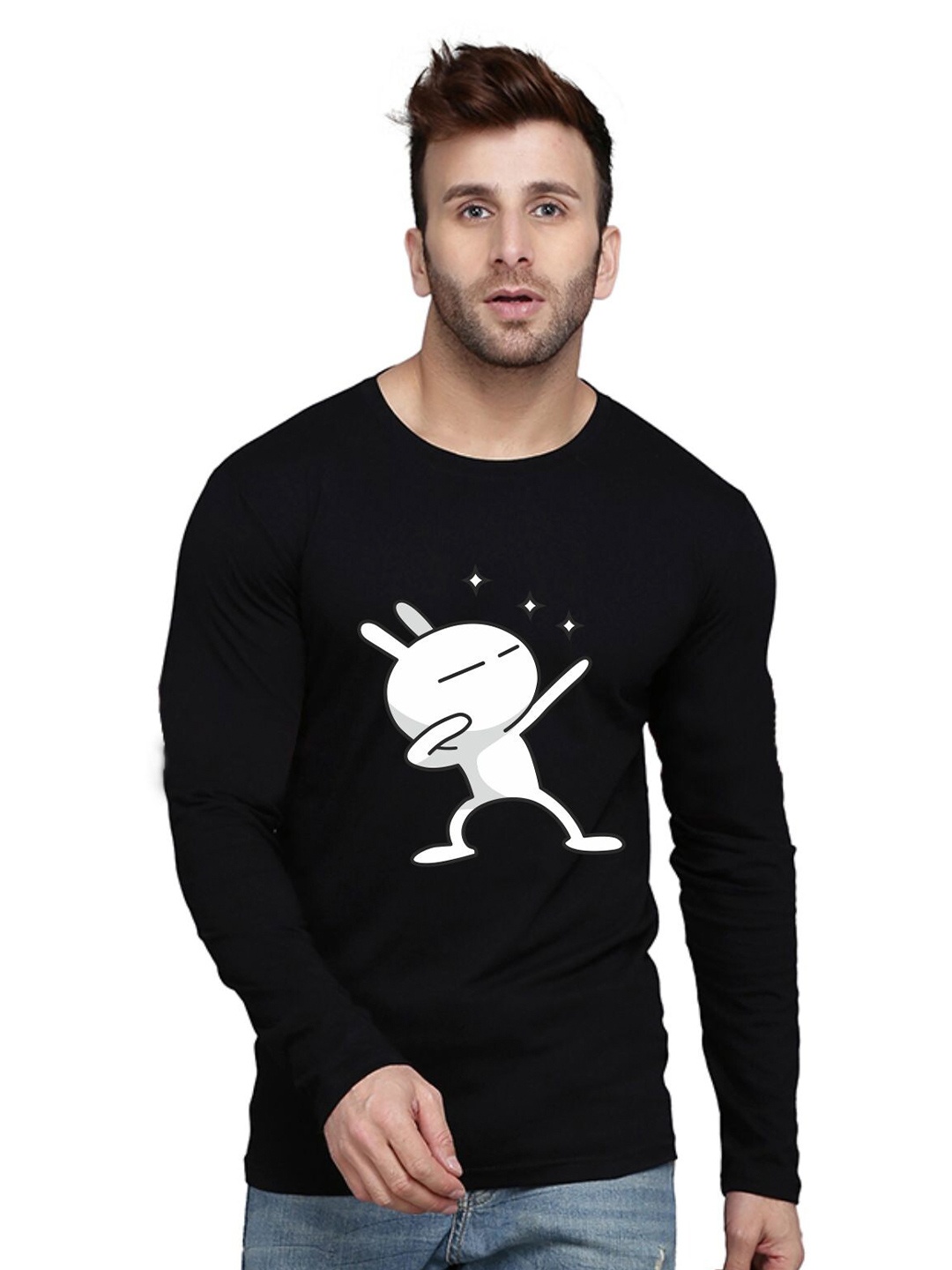 

SLOWLORIS Graphic Printed Bio-Wash Pure Cotton Slim Fit T-shirt, Black