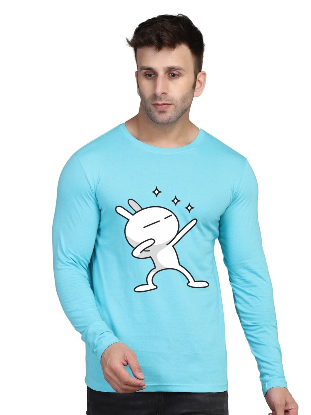 

SLOWLORIS Graphic Printed Bio-Wash Pure Cotton Slim Fit T-shirt, Turquoise blue