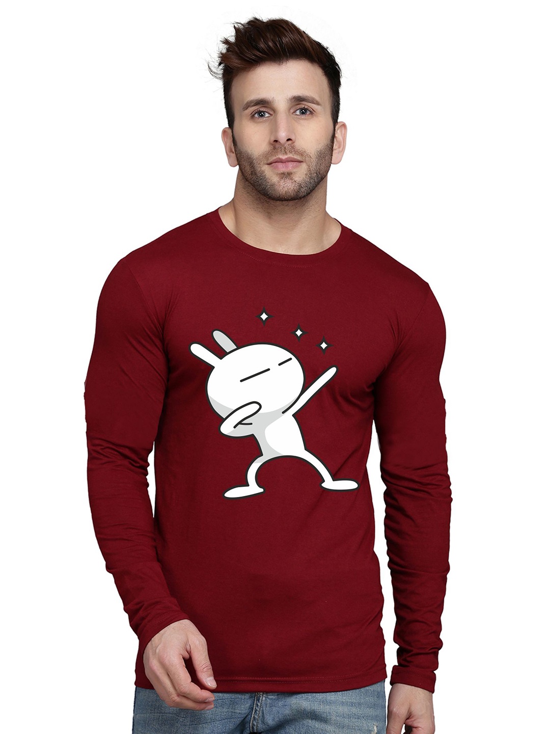 

SLOWLORIS Graphic Printed Bio-Wash Pure Cotton Slim Fit T-shirt, Maroon