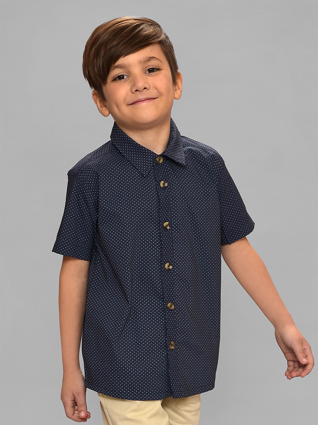 

MiArcus Boys Micro Ditsy Printed Cotton Casual Shirt, Navy blue