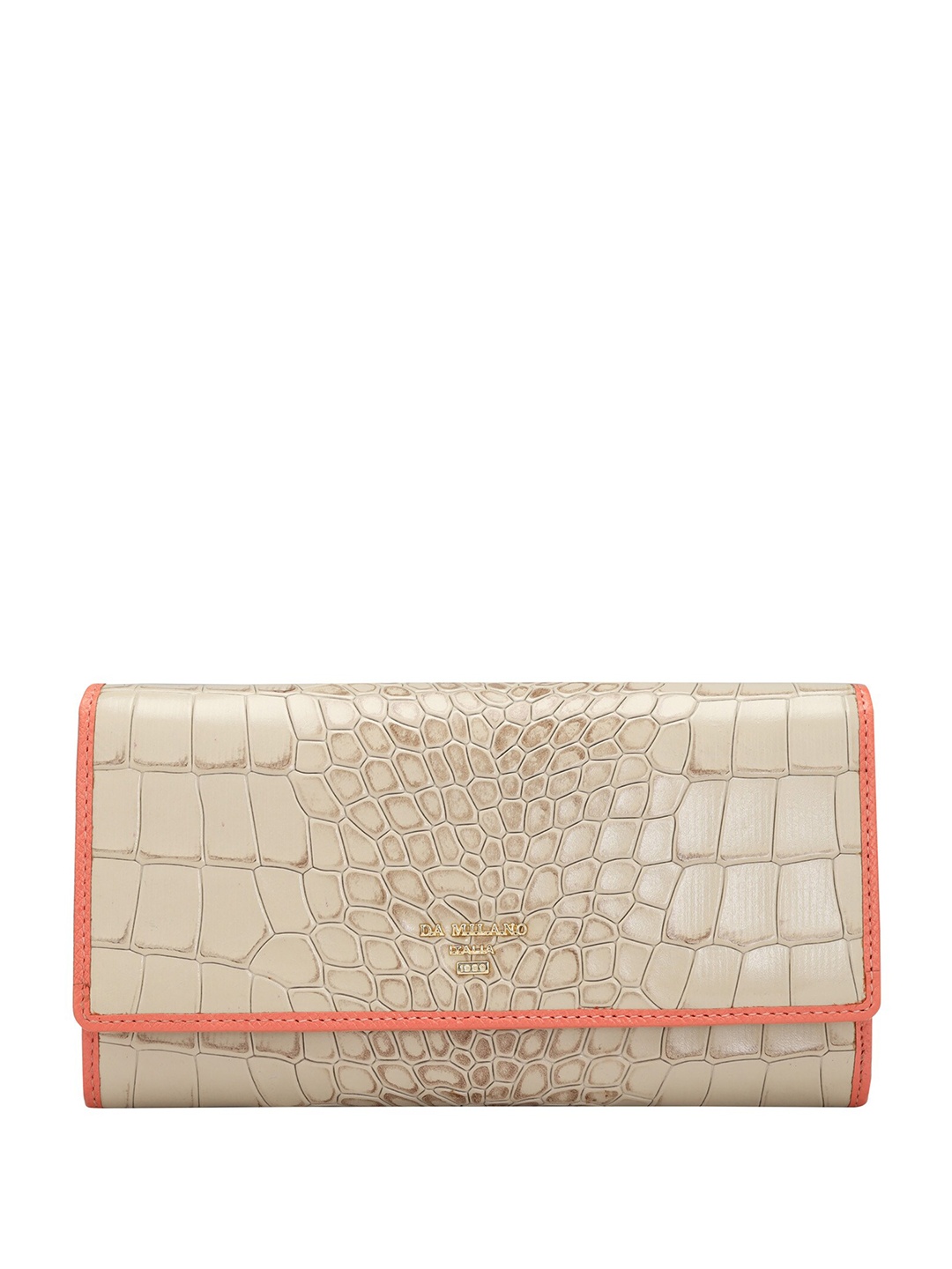 

Da Milano Women Animal Textured Leather Envelope Wallet, Off white