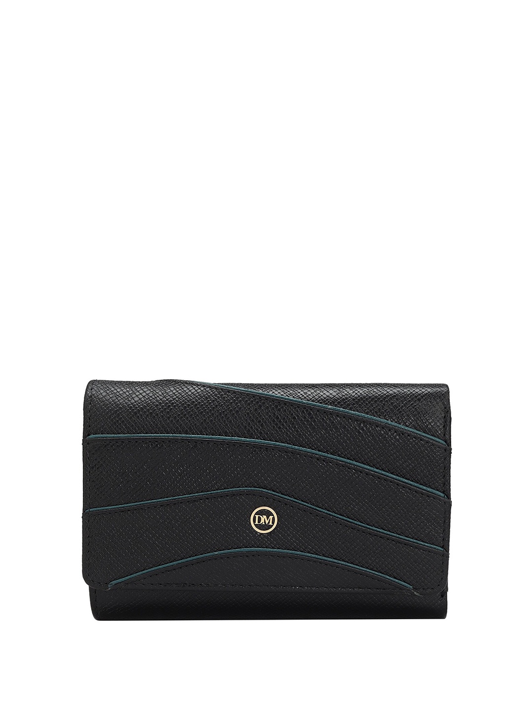 

Da Milano Women Textured Leather Two Fold Wallet, Black