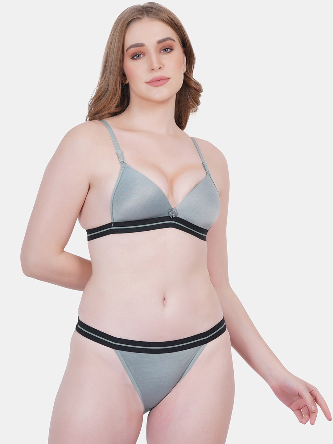 

Reveira Sweetheart-Neck Lingerie Set, Grey