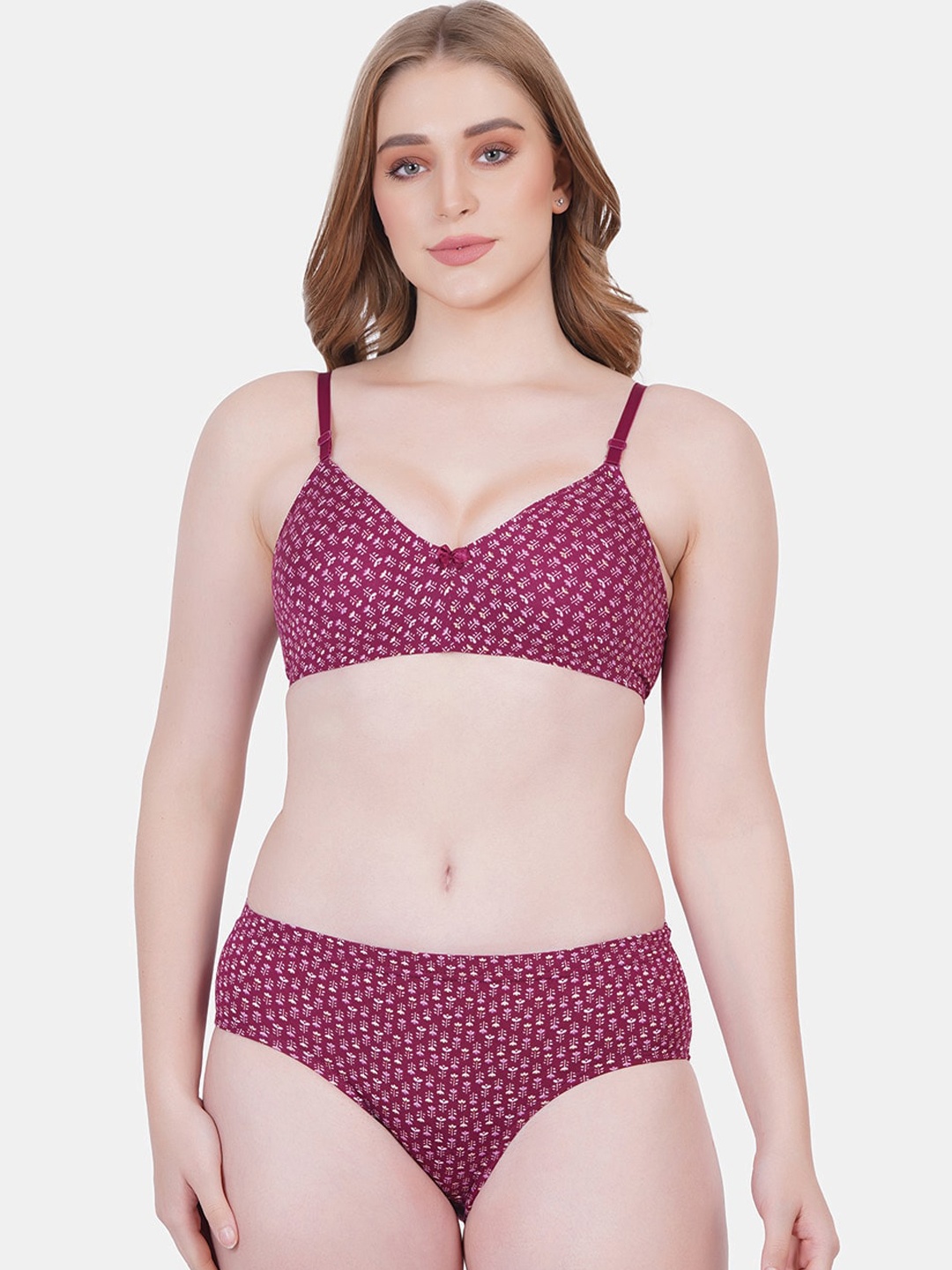 

Reveira Printed Lingerie Set, Maroon