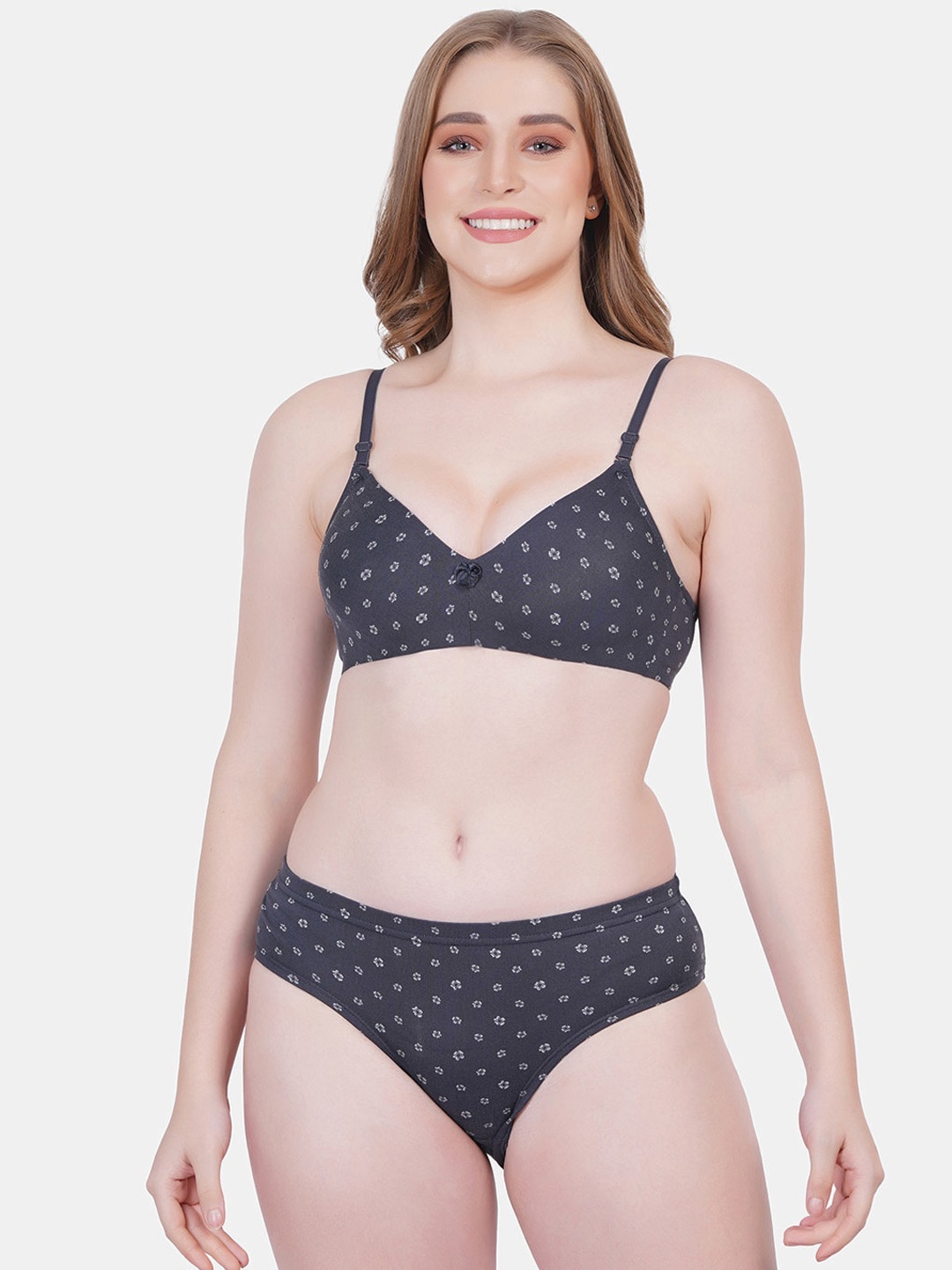 

Reveira Printed Cotton Non Padded Lingerie Set, Navy blue