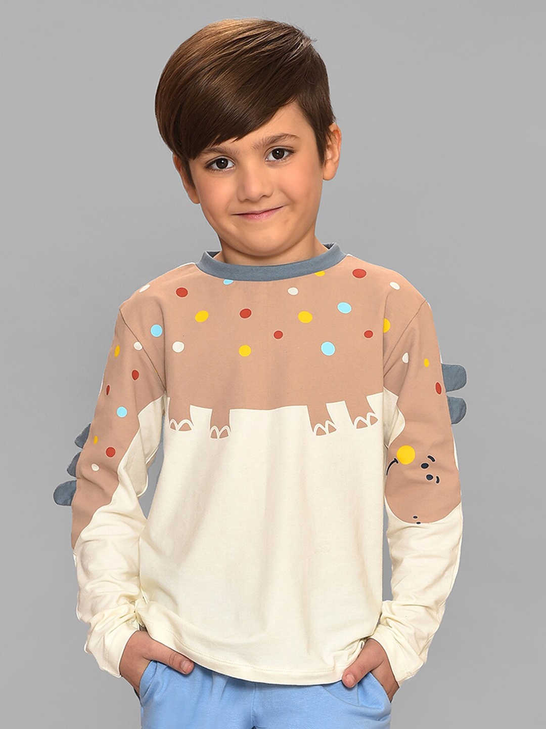 

MiArcus Infant Kids Graphic Printed Cotton T-shirt, Off white
