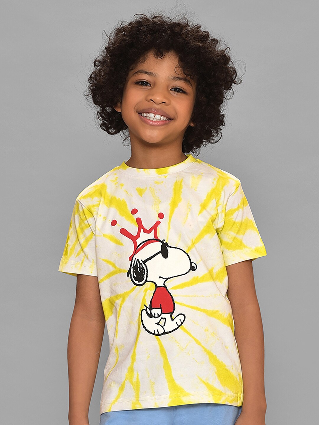 

MiArcus Infant Kids Peanuts Snoopy Printed Tie & Dye T-shirt, Yellow