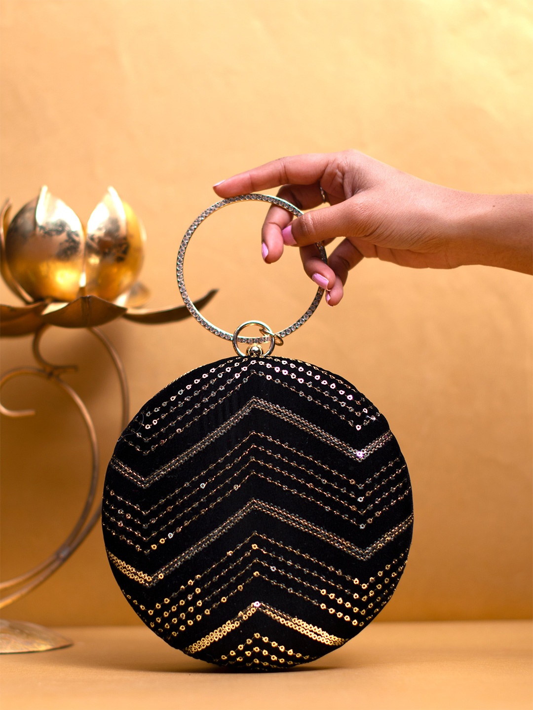 

ARTKLIM Embroidered Box Clutch, Black