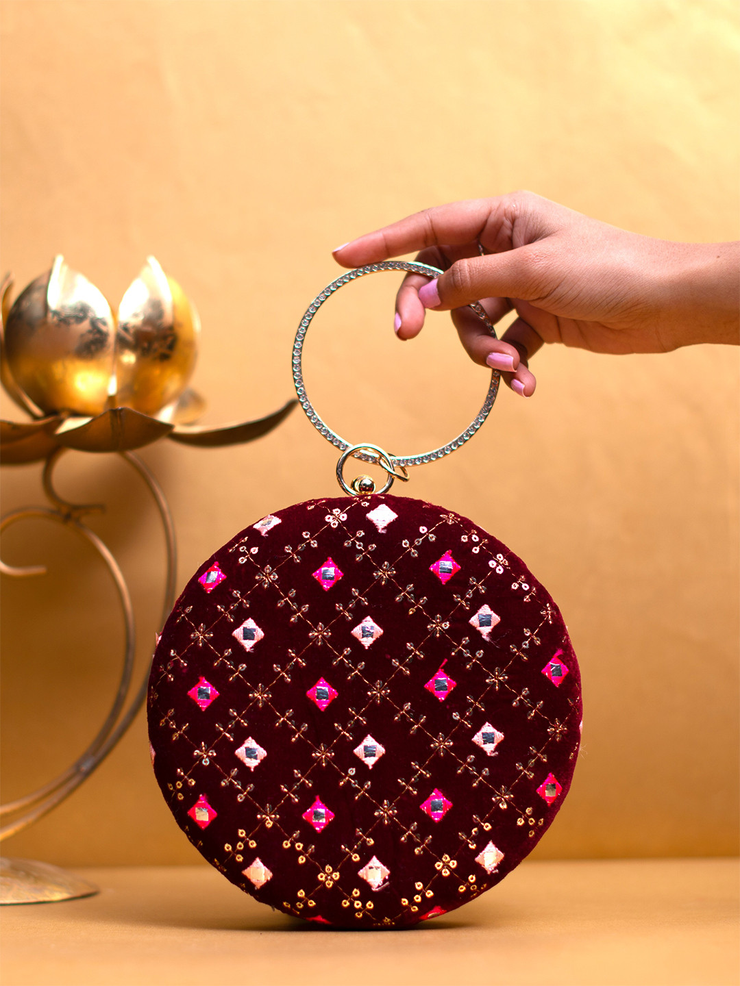 

ARTKLIM Embroidered Box Clutch, Maroon