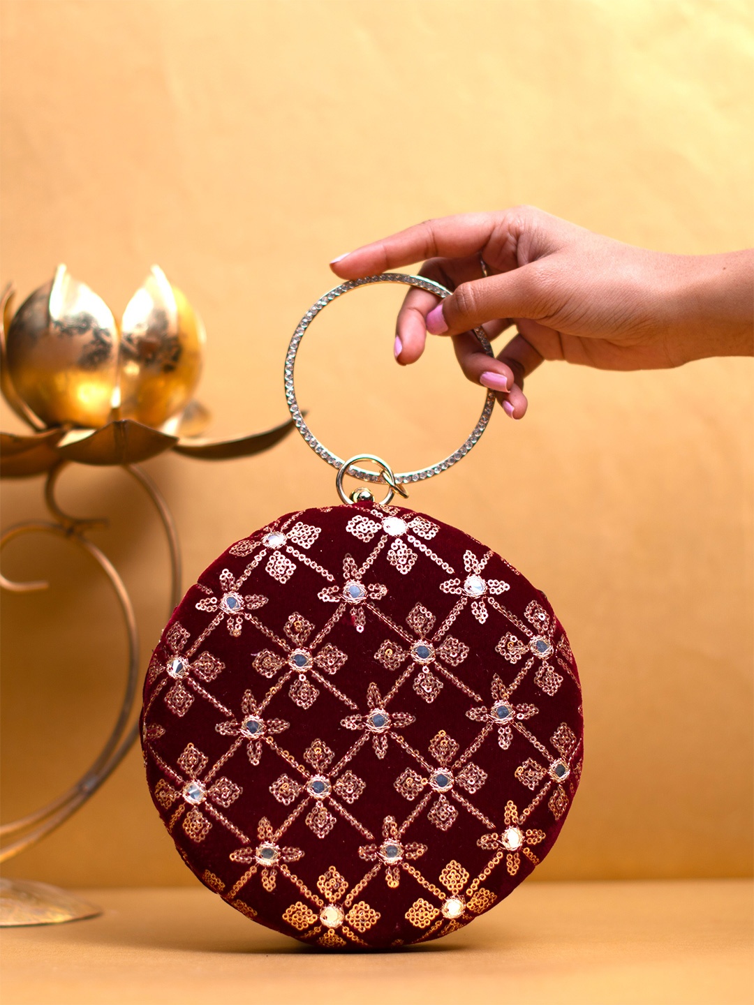 

ARTKLIM Embroidered Box Clutch, Maroon
