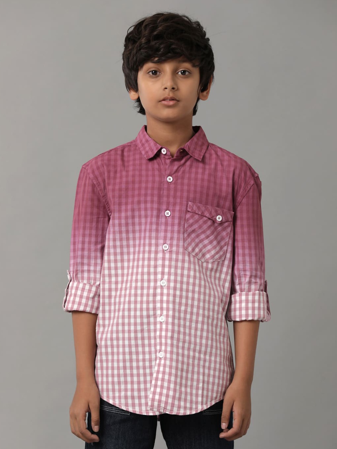 

UNDER FOURTEEN ONLY Boys Tartan Checks Cotton Casual Shirt, Pink
