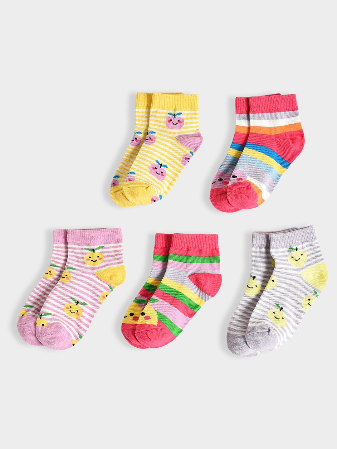 

MiArcus Kids Pack of 5 Patterned Cotton Ankle-Length Socks, Pink