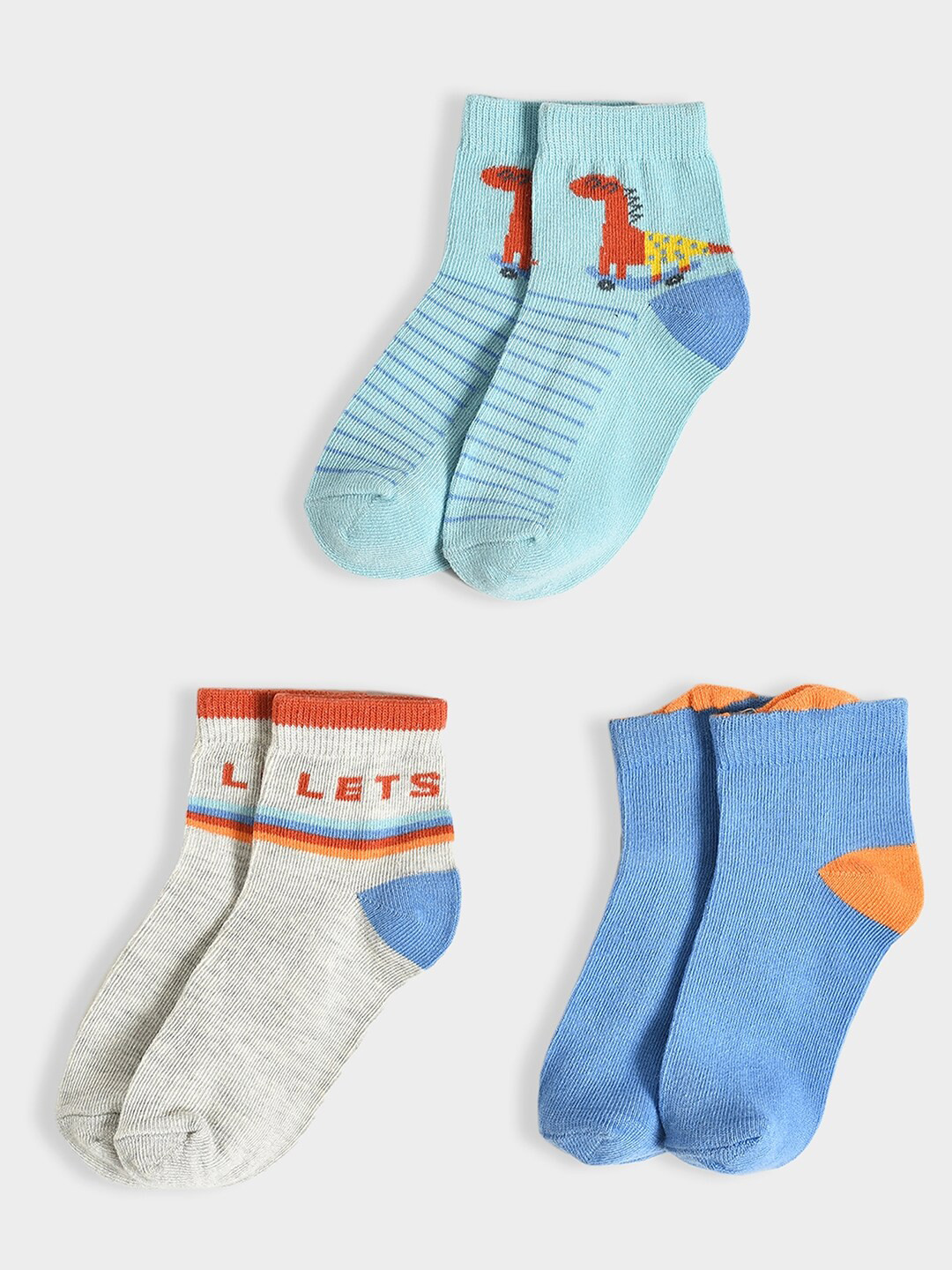 

MiArcus Kids Pack Of 3 Patterned Breathable Cotton Ankle Length Socks, Blue