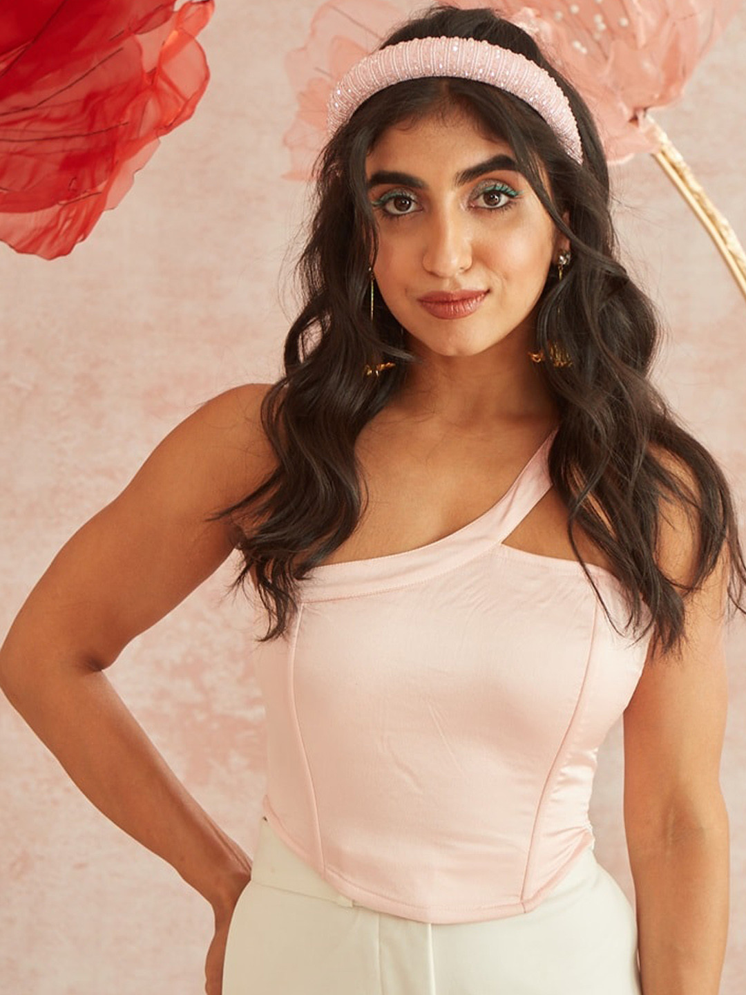 

Lea Clothing Co. One Shoulder Styled Back Crop Top, Pink