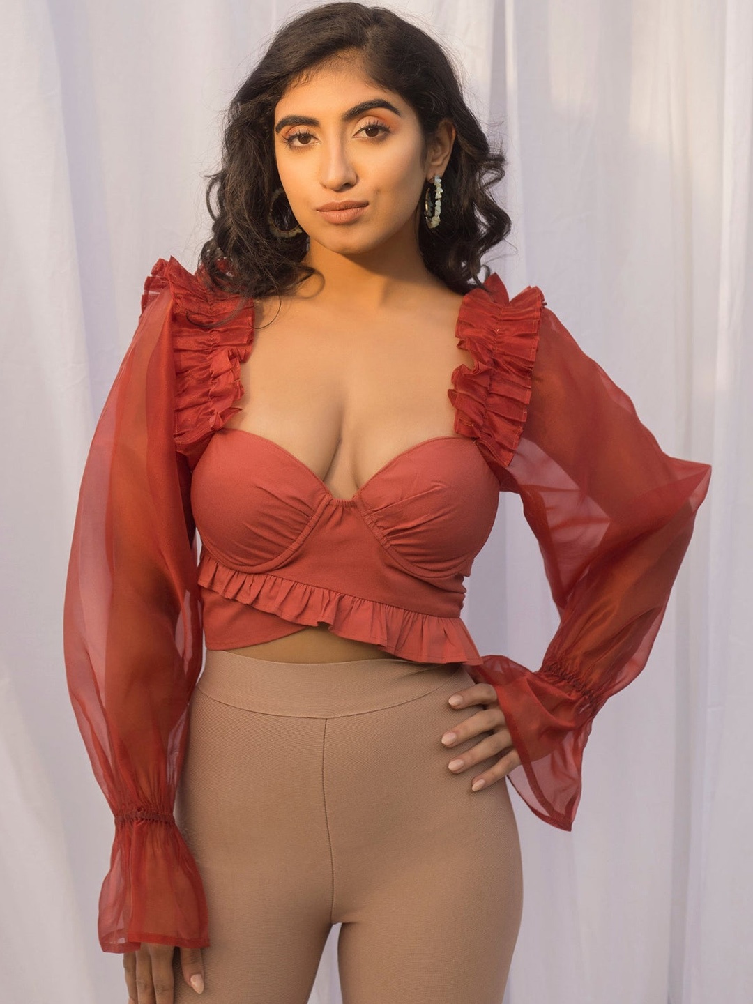 

Lea Clothing Co. Sweetheart Neck Corset Crop Top, Rust