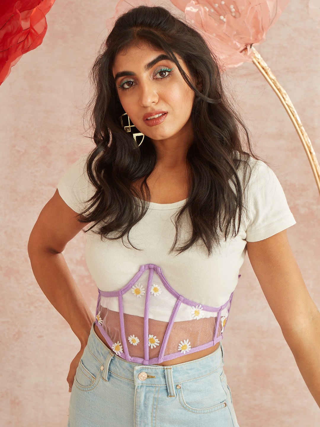 Lea Clothing Co. Floral Embellished Corset, Lavender