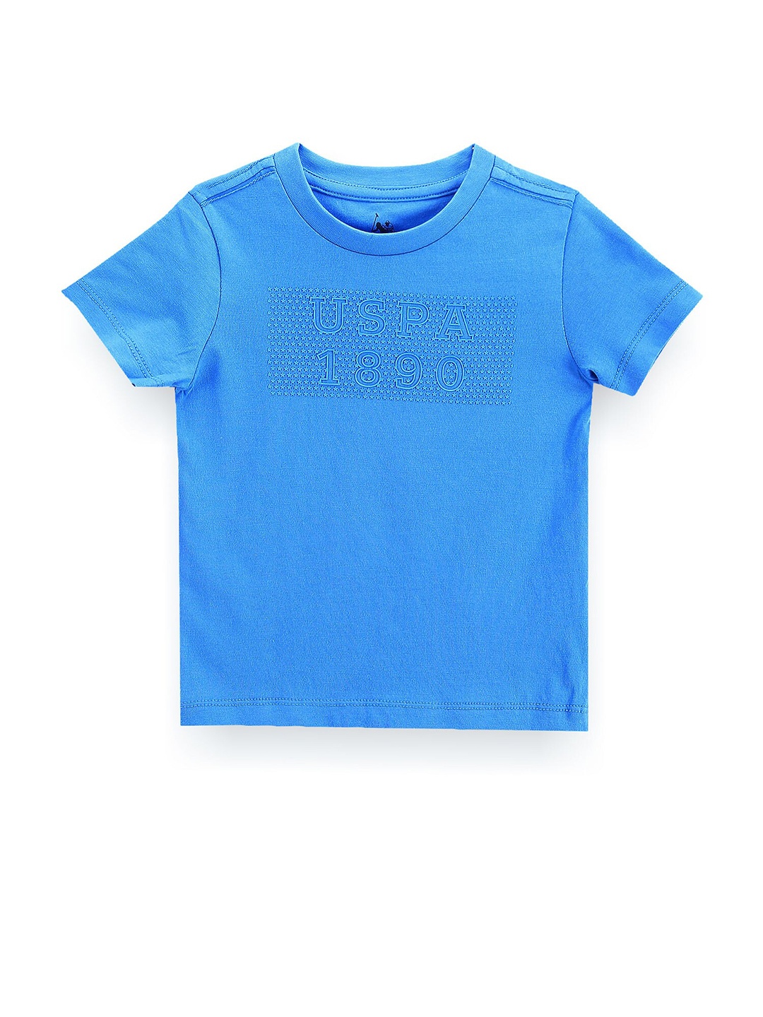 

U.S. Polo Assn. Kids Boys Brand Logo Self Design Round Neck Pure Cotton T-shirt, Blue