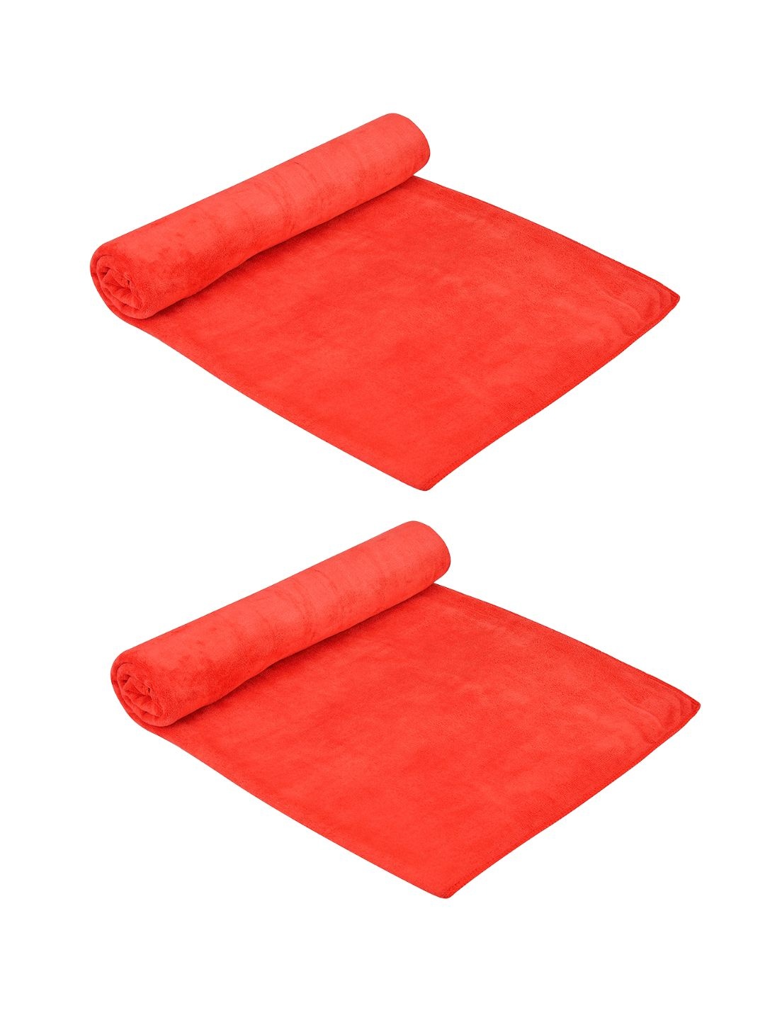 

Aura Set Of 2 Red Microfiber 400 GSM Absorbent UltraSoft Anti-Fade Bath Towel