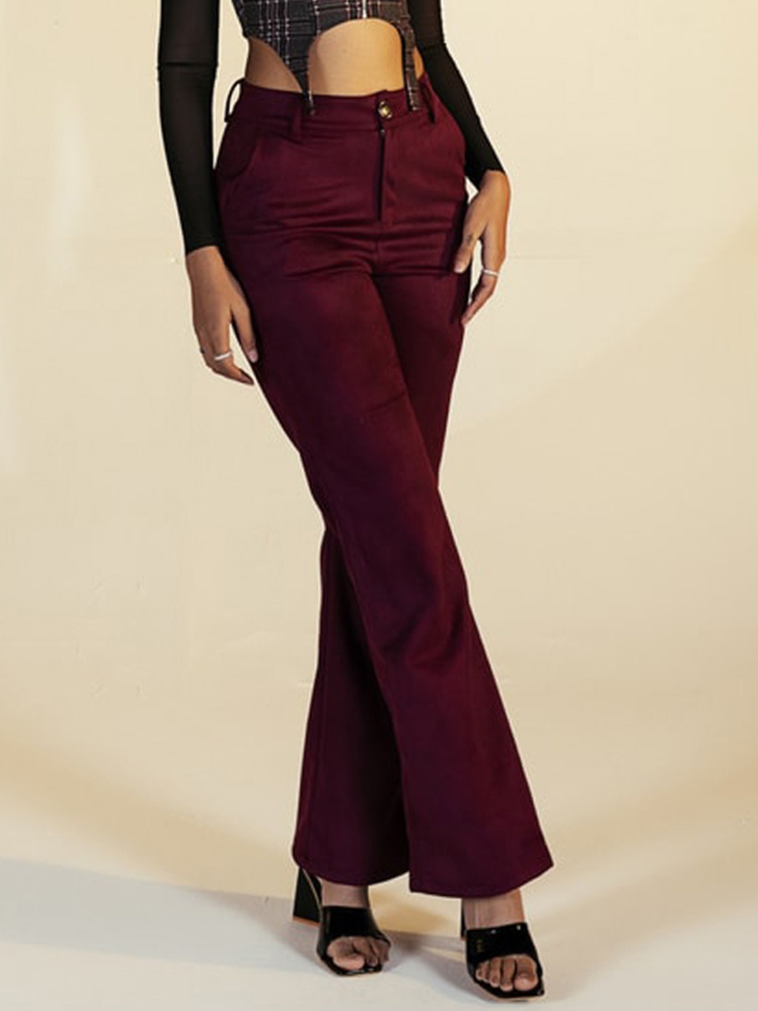 

Lea Clothing Co. Women Smart Flared High-Rise Trouser, Burgundy