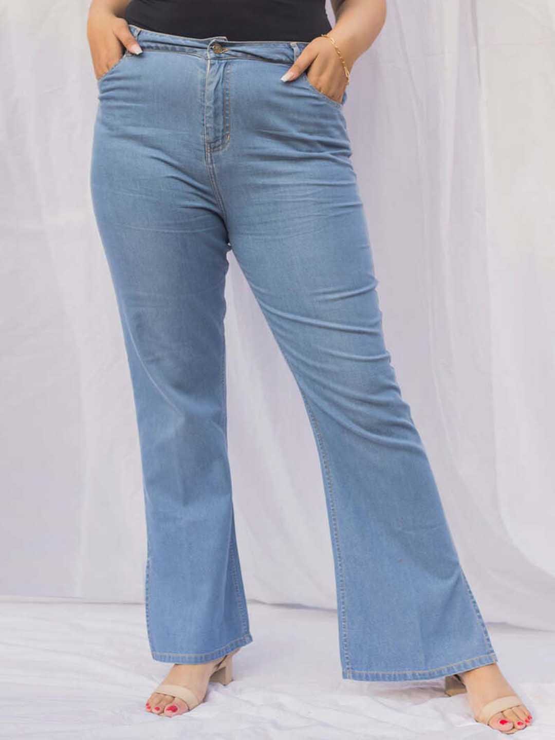 

Lea Clothing Co. Women Smart Flared High-Rise Pure Cotton Bootcut Jeans, Blue