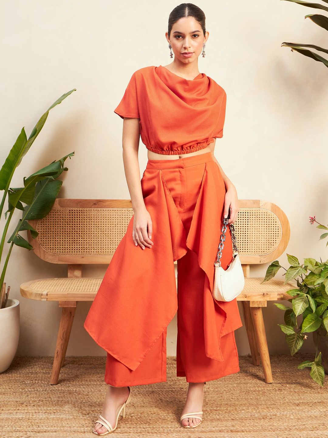 

Uptownie Linen Cowl Neck Two Piece Co-ord Set, Orange