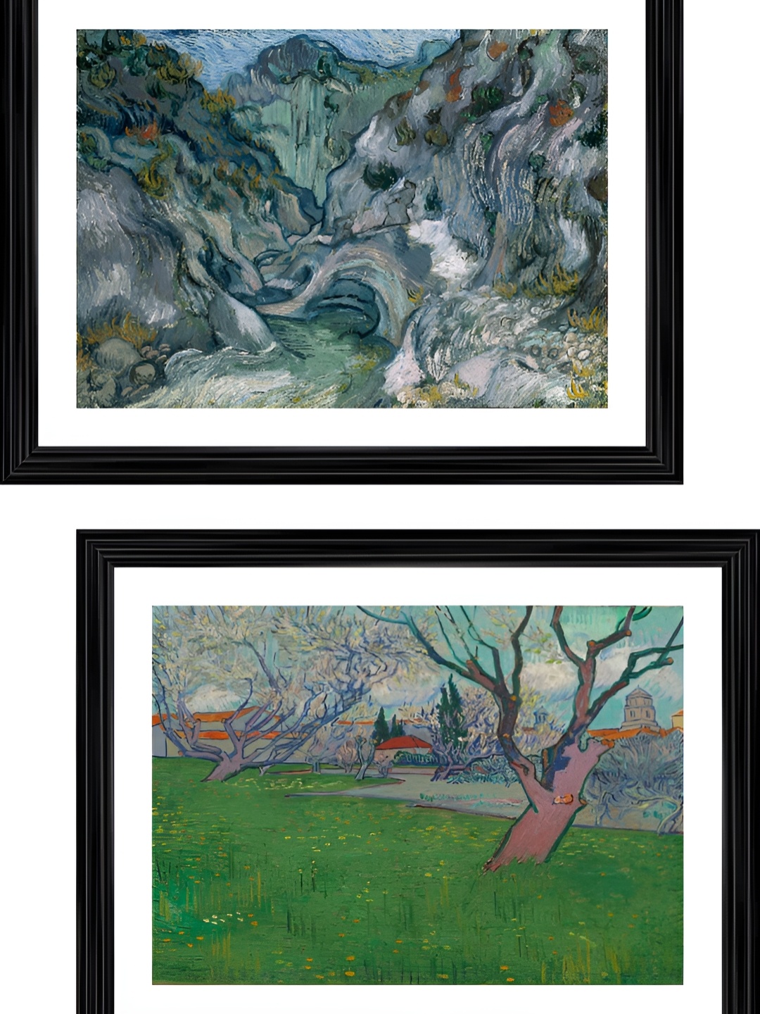 

Adventures India Green & White 2 Piece Wooden Ravine & Orchards in Blossom Wall Paintings