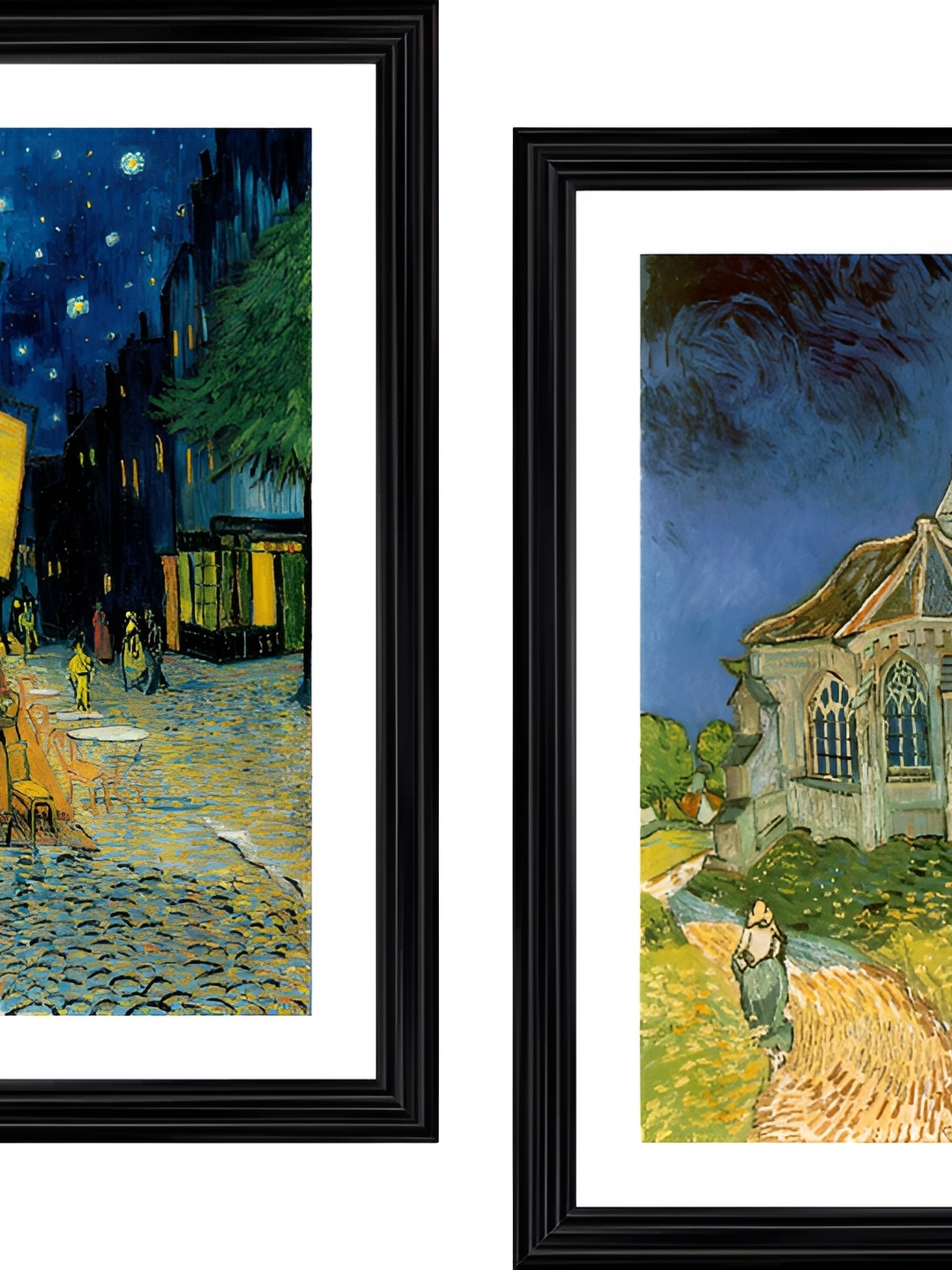 

Adventures India Green 2 Pieces Caf Terrace At Night & The Church Wooden Painting Wall Art