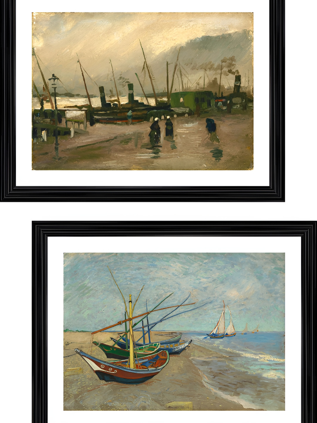 

Adventures India Blue & Beige 2 Pieces The Fishing Boats Wooden Painting Wall Art