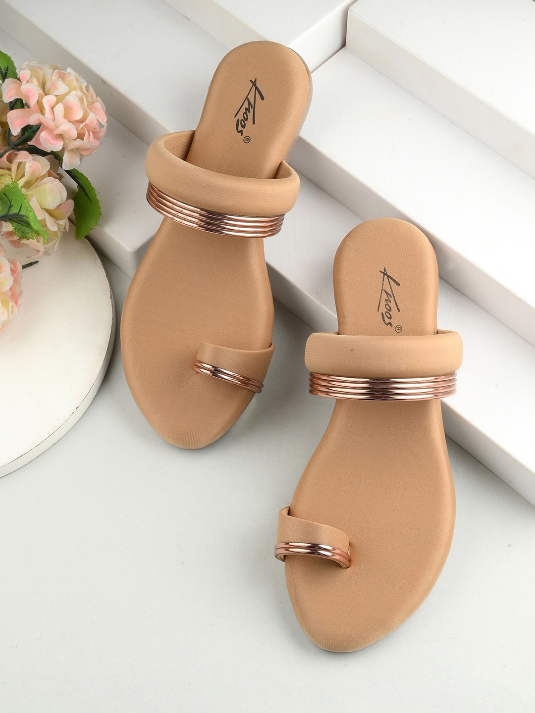 

knoos Embellished One Toe Flats, Beige