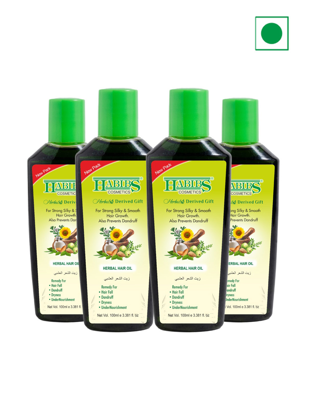 

HABIBS Herbal Set of 4 Hair Oil for Strong & Silky Hair - 100 ml Each, Green