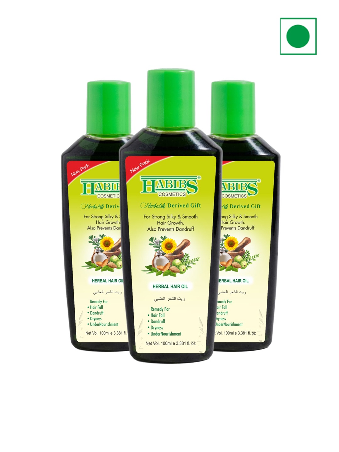 

HABIBS Herbal Set of 3 Hair Oil for Strong & Silky Hair - 100 ml Each, Green