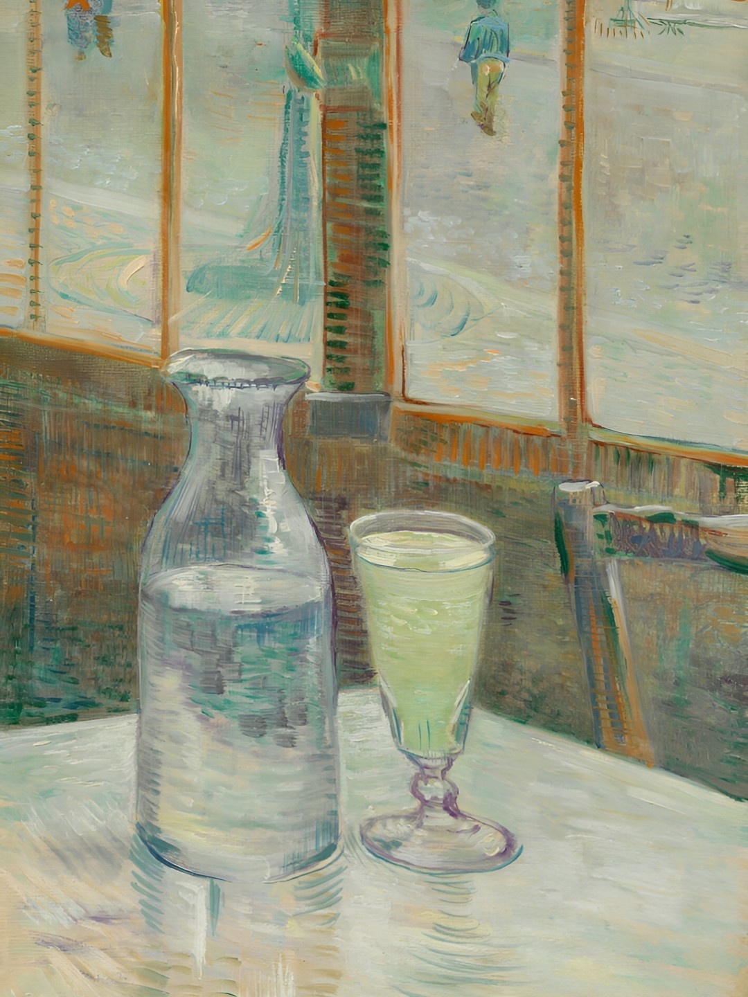

Adventures India Blue & White Wooden Caf Table with Absinthe (1887) Wall Paintings