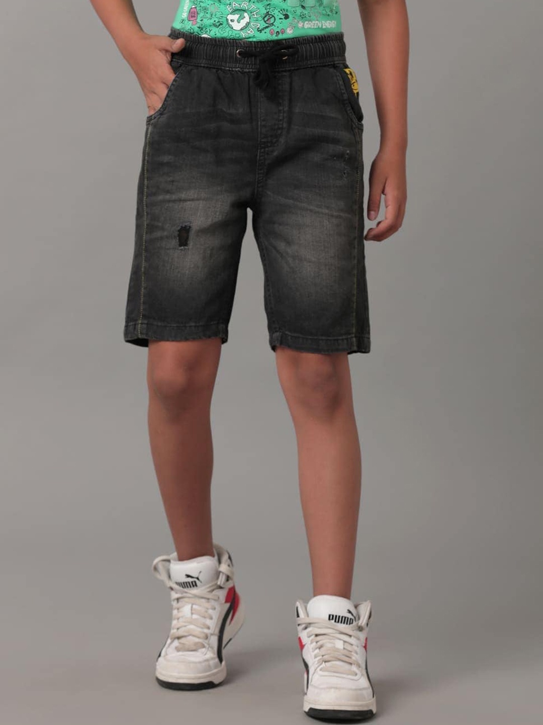 

UNDER FOURTEEN ONLY Boys Washed Cotton Denim Shorts Technology, Grey