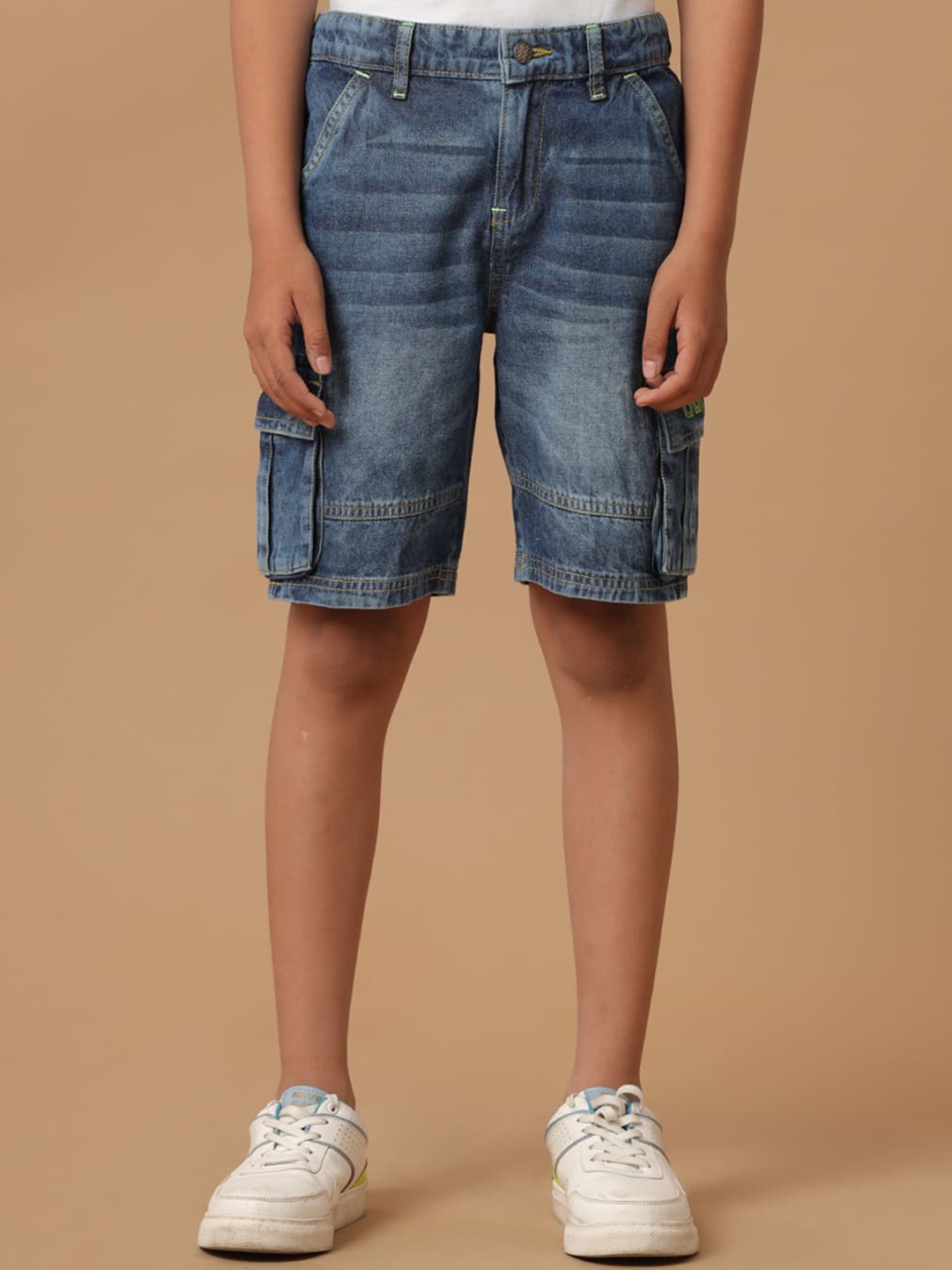 

UNDER FOURTEEN ONLY Boys Washed Cotton Cargo Shorts, Navy blue