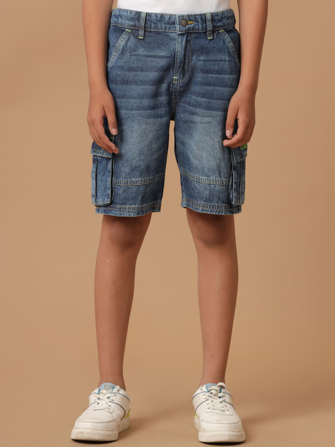 

UNDER FOURTEEN ONLY Boys Washed Cotton Cargo Shorts, Navy blue