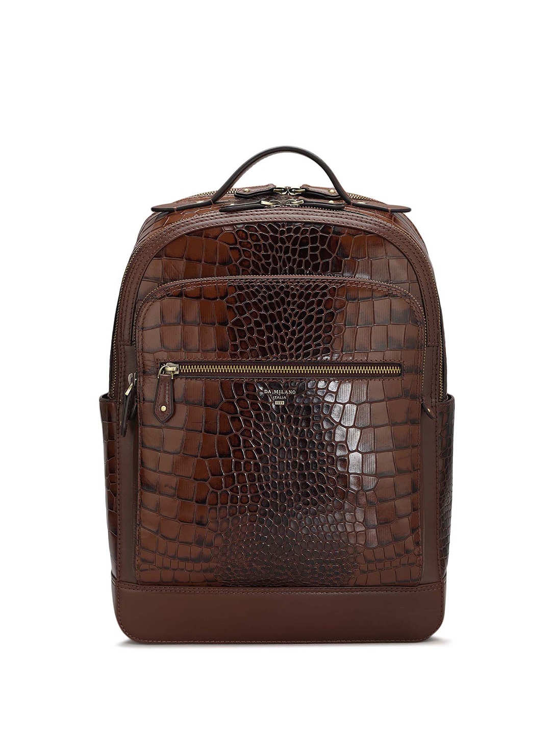 

Da Milano Men Textured Leather Backpack - Up to 13 inch Laptop, Brown