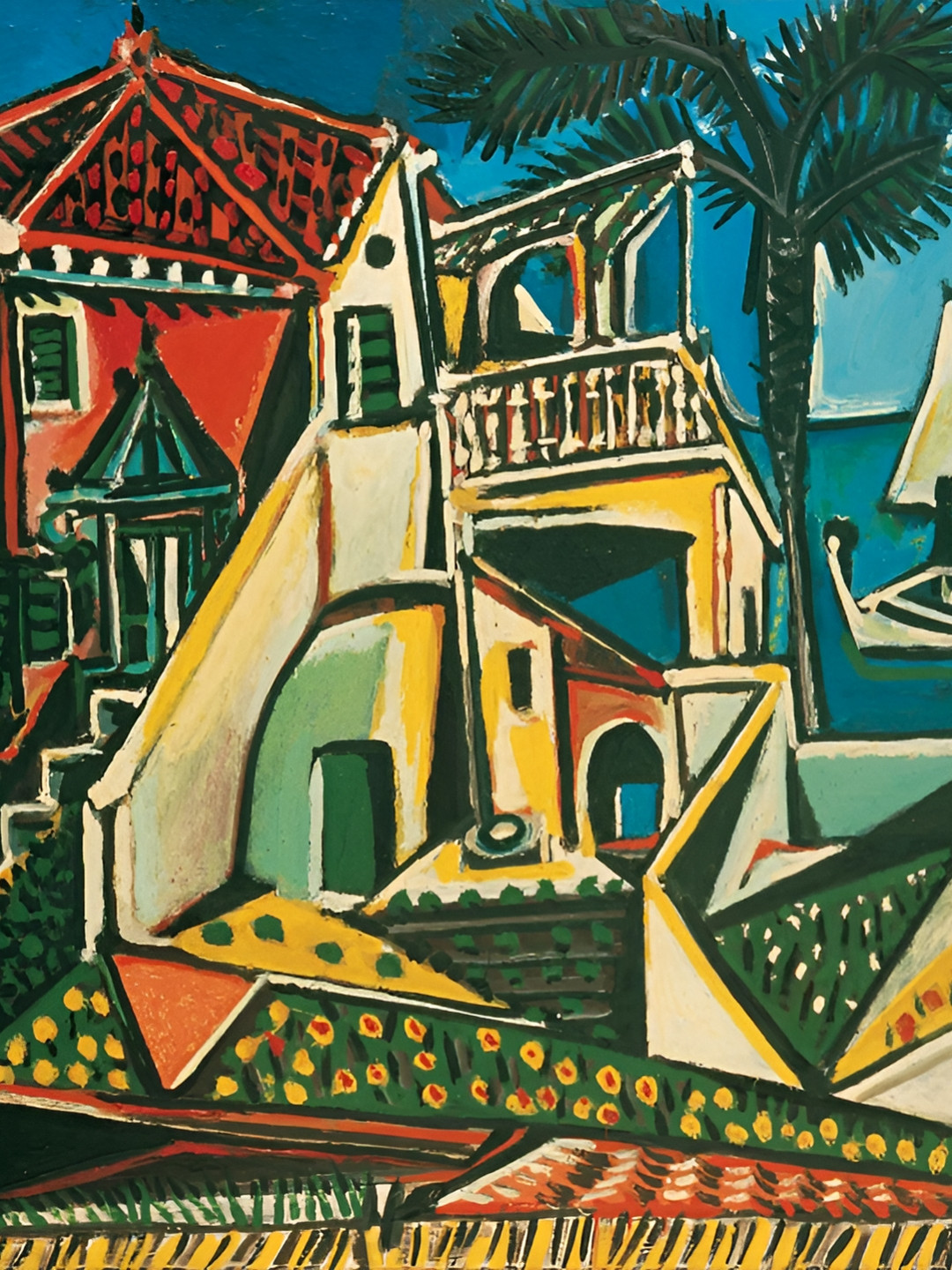 

Adventures India Blue & Green Mediterranean Landscape Wooden Painting Wall Art