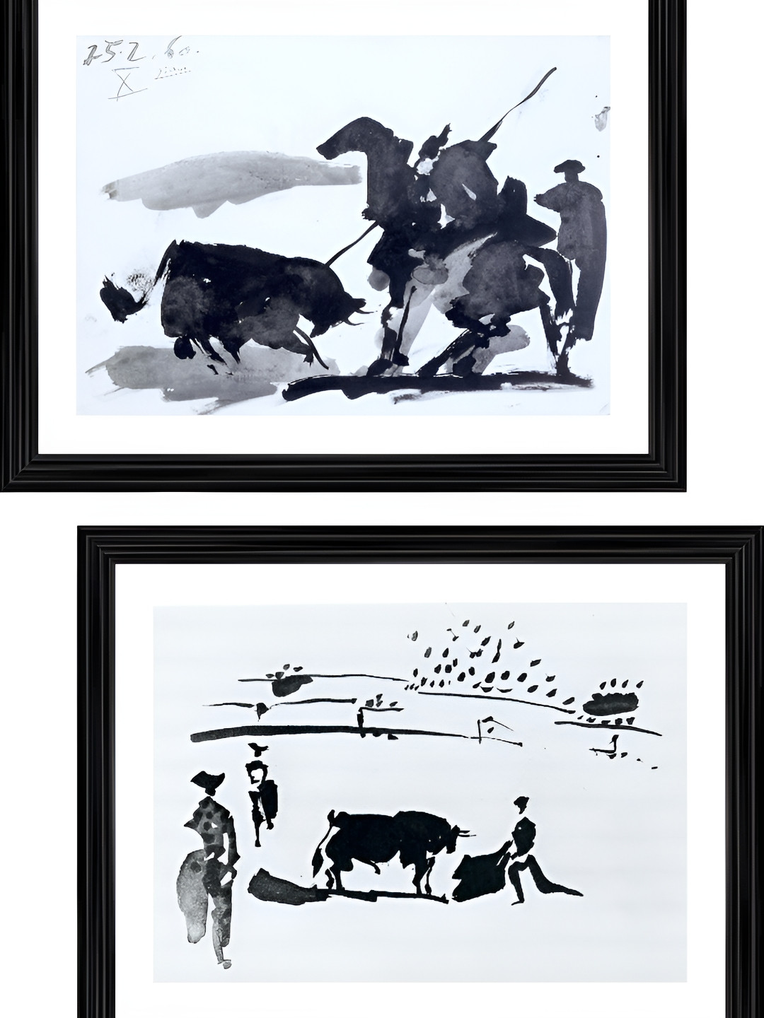 

Adventures India Black & White 2 Piece Wooden Bullfight Wall Paintings