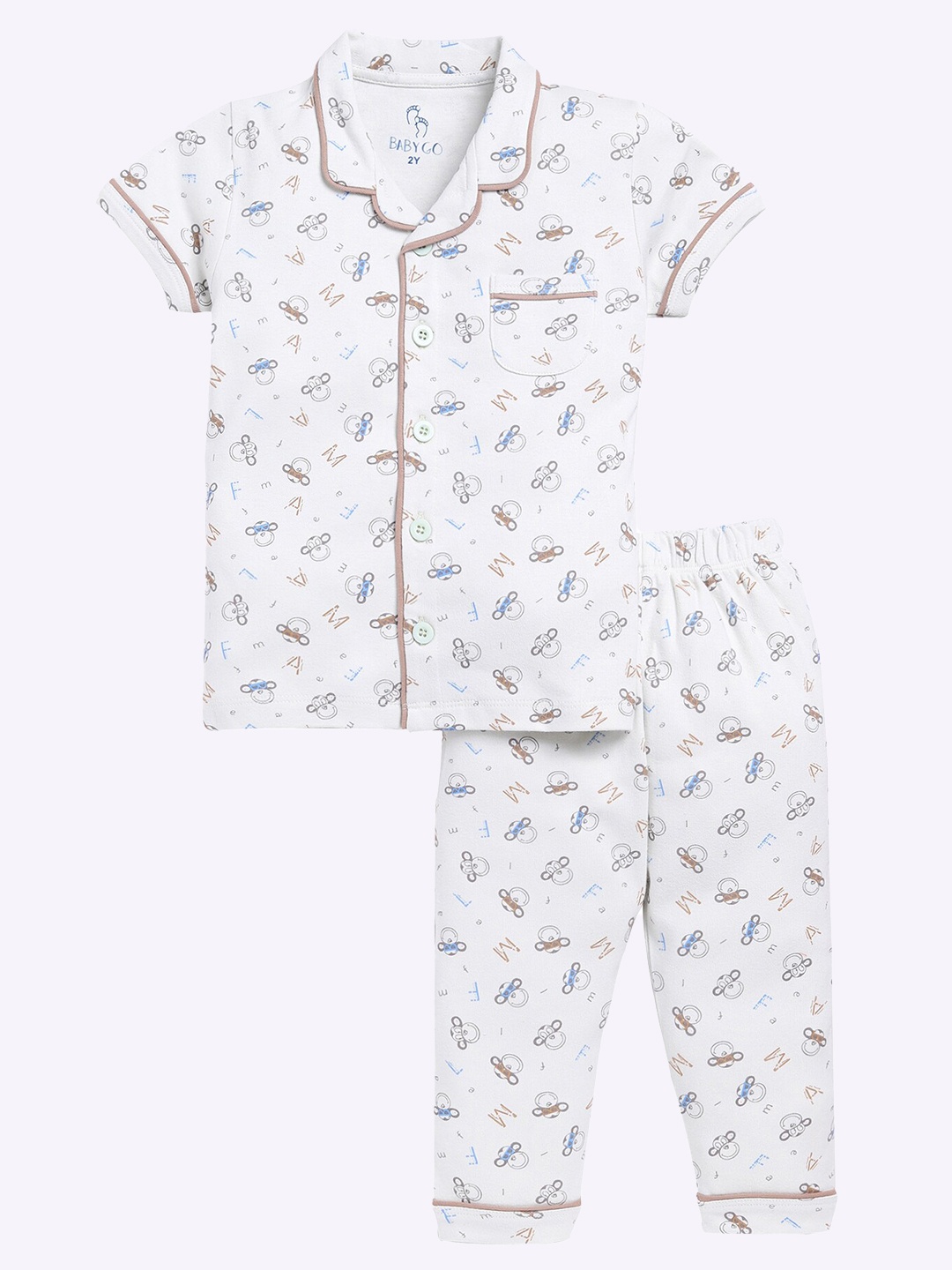 

BABY GO Infant Boys Conversational Printed Pure Cotton Shirt with Pyjamas, White