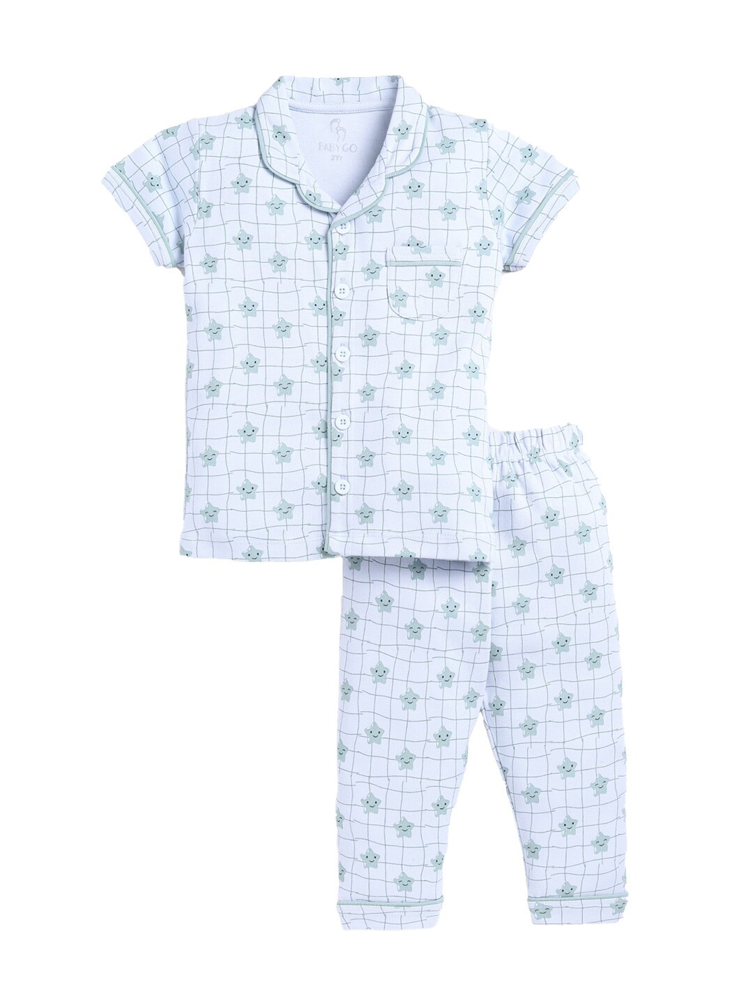 

BABY GO Infant Boys Printed Pure Cotton Shirt with Pyjamas, White