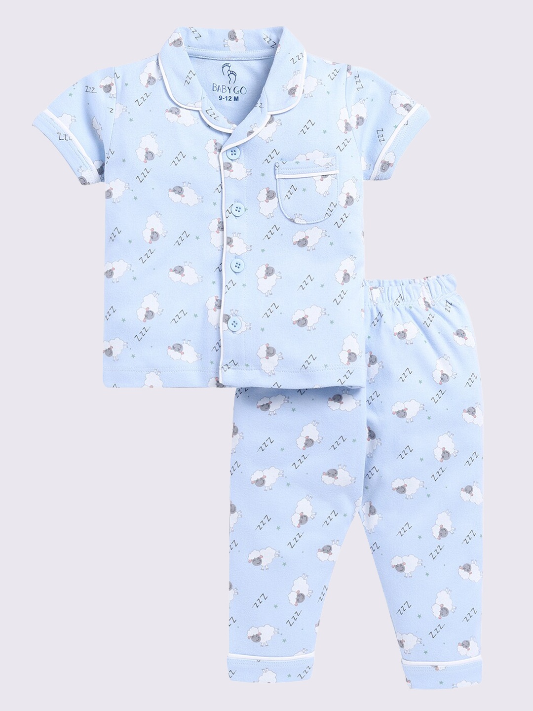 

BABY GO Infant Boys Conversational Printed Pure Cotton Shirt with Pyjamas, Blue