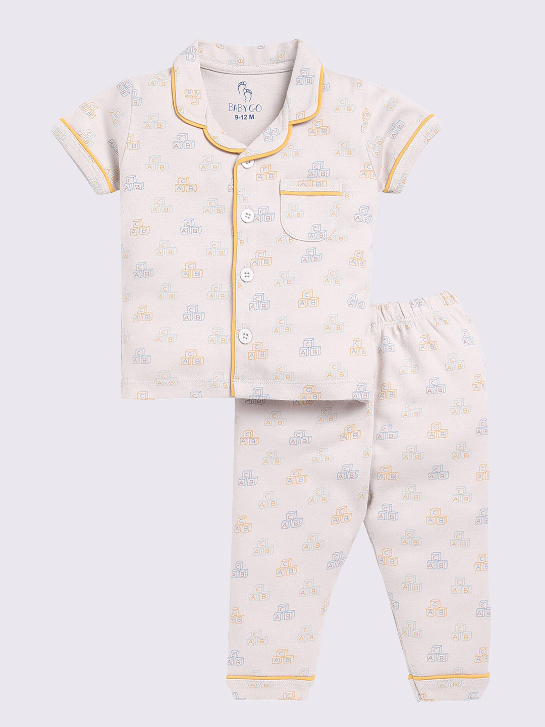 

BABY GO Infant Boys Conversational Printed Pure Cotton Shirt with Pyjamas, Beige
