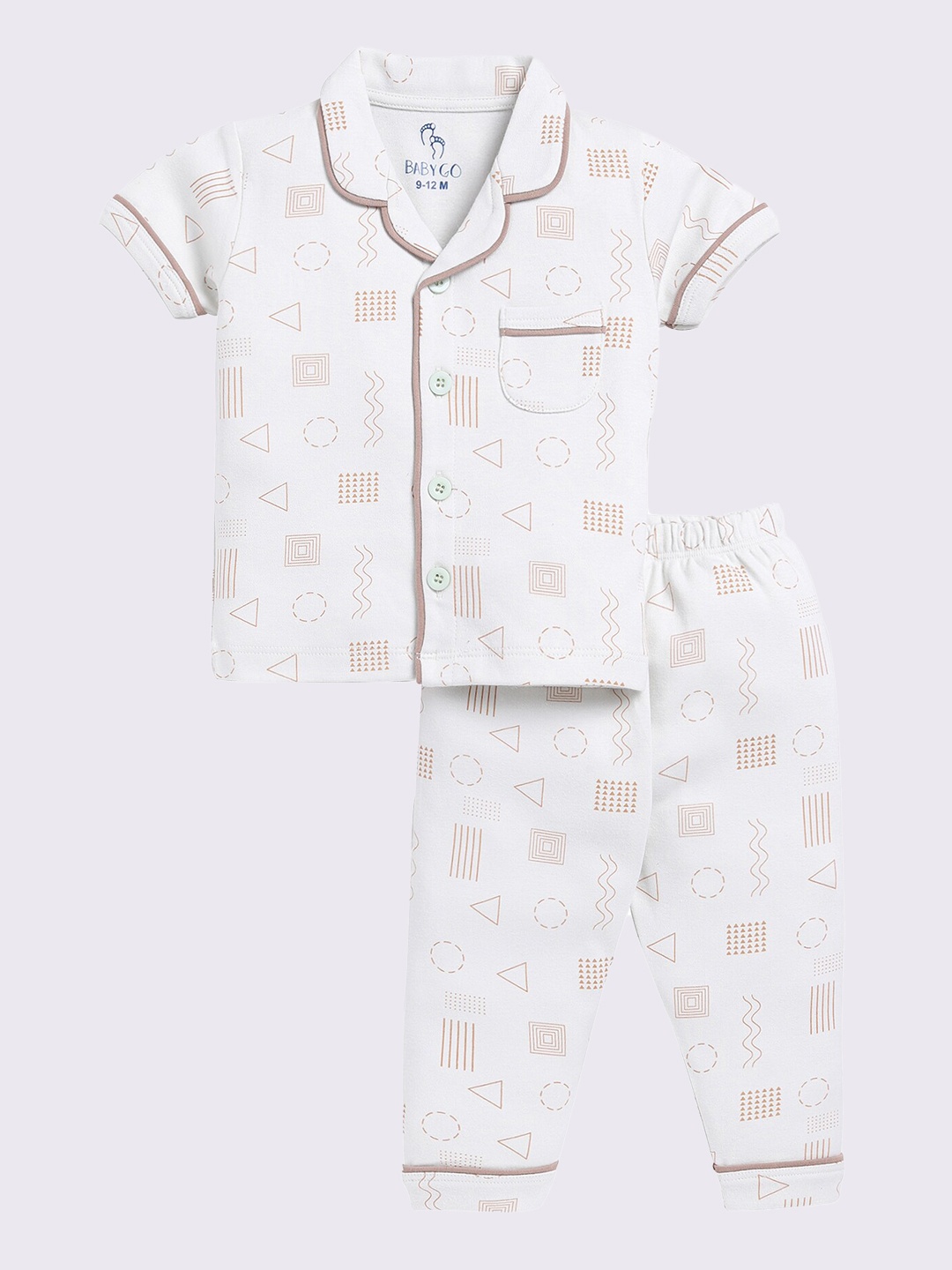 

BABY GO Infant Boys Conversational Printed Pure Cotton Shirt with Pyjamas, Off white