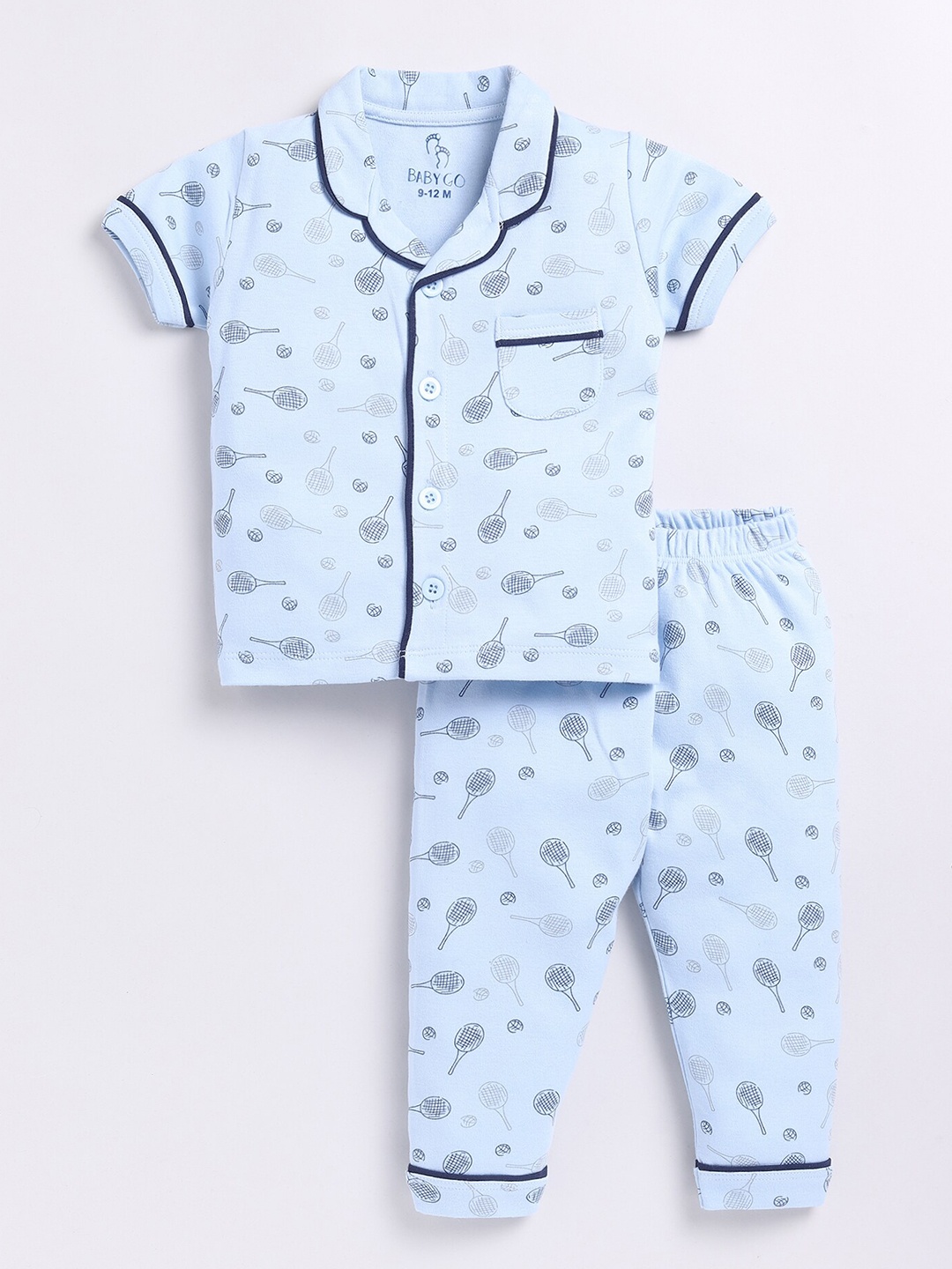

BABY GO Boys Graphic Printed Pure Cotton Shirt With Pyjamas, Blue