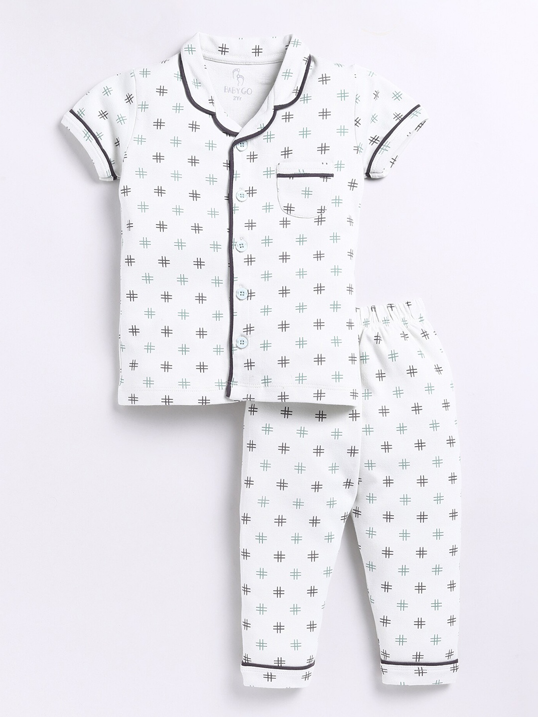 

BABY GO Boys Printed Pure Cotton Shirt with Pyjamas, Olive