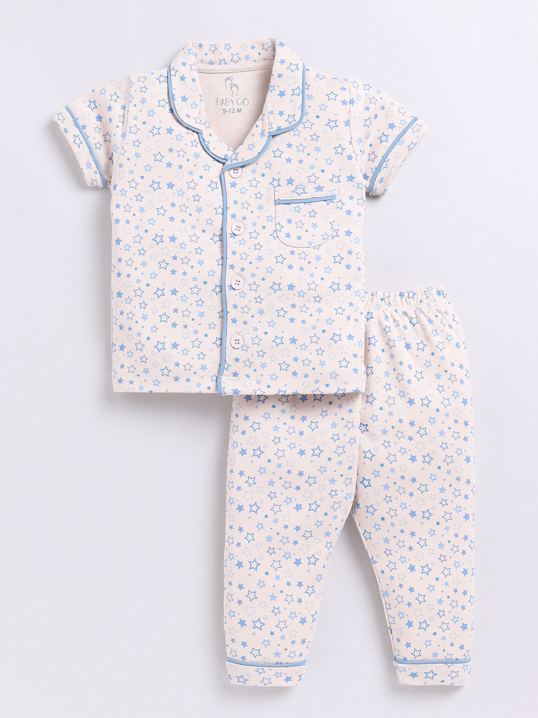 

BABY GO Infant Boys Conversational Printed Pure Cotton Shirt with Pyjamas, Beige